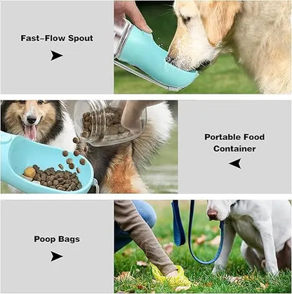 Portable Dog Water Bottle with Food Container and Travel Bowl - Essential Pet Dispenser for Walking and Hiking